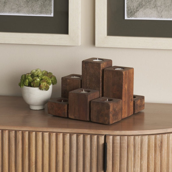 Mercana Cassius Rustic Nine Block Tealight Candle Holder - Handcrafted Wooden Accent for Any Interior Style 68453