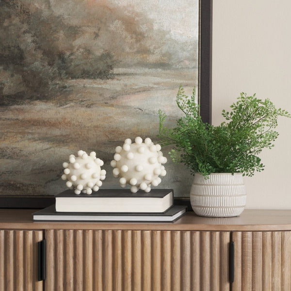 Mercana Malo Textured Small Sphere Decorative Object for Modern Interiors - Tactile Accent for Any Room Cream Resin | 5H 69539