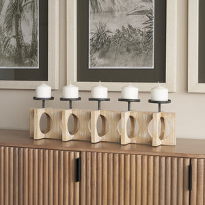 Mercana Cambie Large-Scale Candle Holder for Table Centerpiece – Natural Wood & Industrial Charm Design 69733