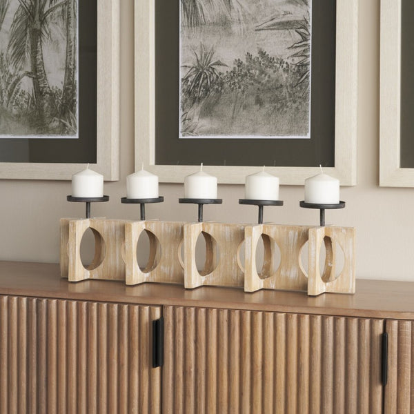 Mercana Cambie Large-Scale Candle Holder for Table Centerpiece – Natural Wood & Industrial Charm Design 69733
