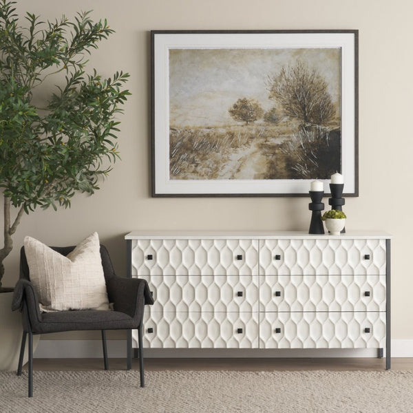 Mercana Savannah Coastal Charm Sideboard with Textured Honeycomb Design and Spacious Storage Drawers 69974