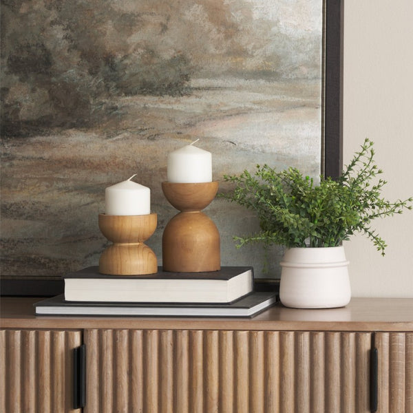 Mercana Aleena Hand-Finished Mango Wood Candle Holders Set – Rustic Charm for Home Décor & Ambiance 70543