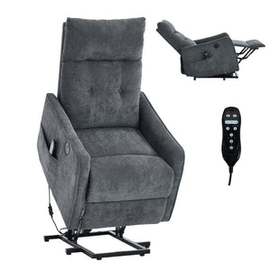 English Elm Beige Chenille Power Lift Recliner with Massage Heat and Usb for Senior Comfort Grey W1803P369077