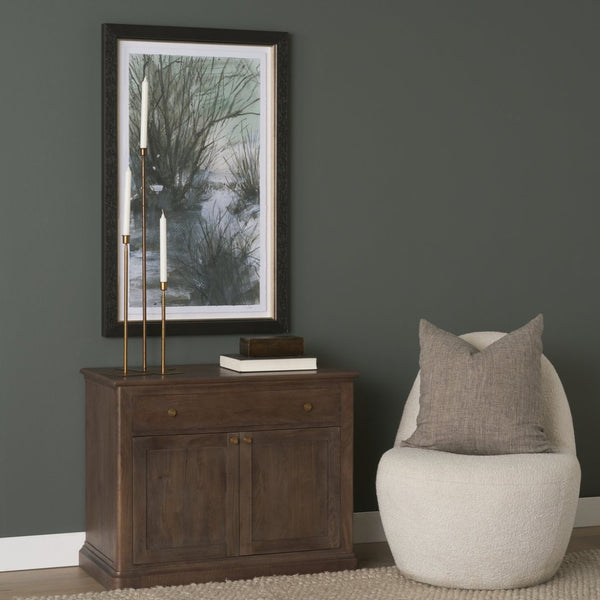 Mercana Baron Solid Mango Wood 2-Door Accent Cabinet with Antique Knobs and Soft-Close Doors for Storage Dark Brown | Antiqued Brass 71120