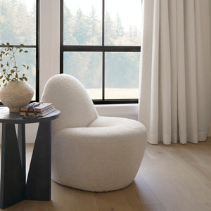 Mercana Beverly Modern Accent Chair - Luxurious Chenille Upholstery, Retro Curved Design for Any Space Cream Boucle 70375