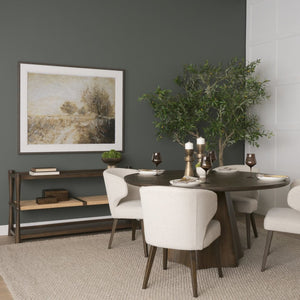 Mercana Jovani Elegant Round Dining Table in Solid Mango Wood with Sculptural Pedestal for Stunning Spaces 60" Dk Brown Wood Top | Dk Brown Wood Base 71107-AB