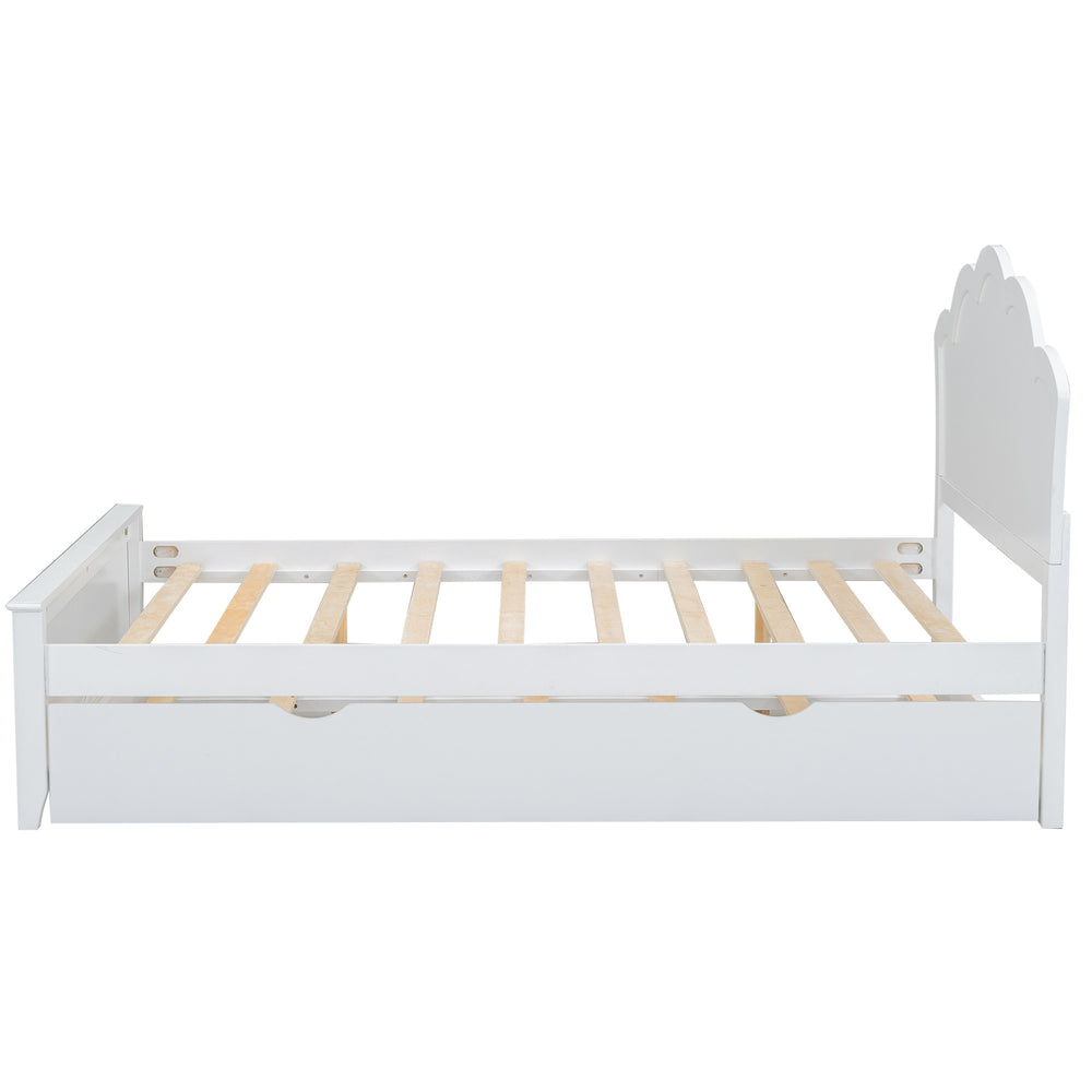 English Elm Full Full Size Wood Platform Bed with Headboard & Twin Trundle, Solid Pine/MDF, White Finish, Durable Design GX000390AAK