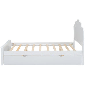 English Elm Full Full Size Wood Platform Bed with Headboard & Twin Trundle, Solid Pine/MDF, White Finish, Durable Design GX000390AAK