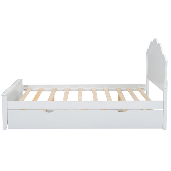 English Elm Full Full Size Wood Platform Bed with Headboard & Twin Trundle, Solid Pine/MDF, White Finish, Durable Design GX000390AAK