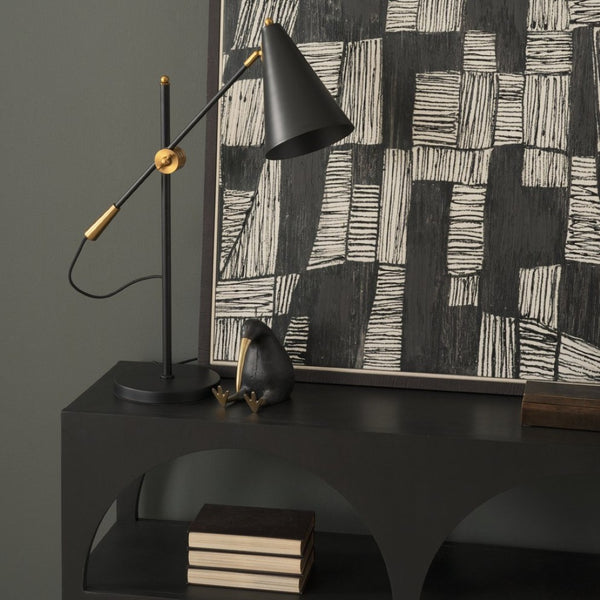 Mercana Fragon I Adjustable Cone Shade Table Lamp - Industrial Elegance for Modern Homes & Offices Black Metal 65226