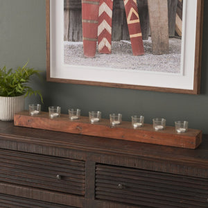 Mercana Lakara Reclaimed Wood Candle Holder for Eight Tealights - Rustic Charm for Any Dining Table Decor 67526-AB