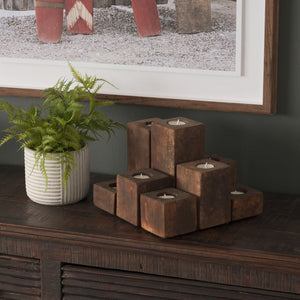 Mercana Cassius Rustic Nine Block Tealight Candle Holder - Handcrafted Wooden Accent for Any Interior Style 68453
