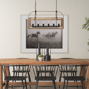 Mercana Josie Six-Light Chandelier - Elegant Wood and Metal Design for Modern Farmhouse or Urban Loft Spaces 68981