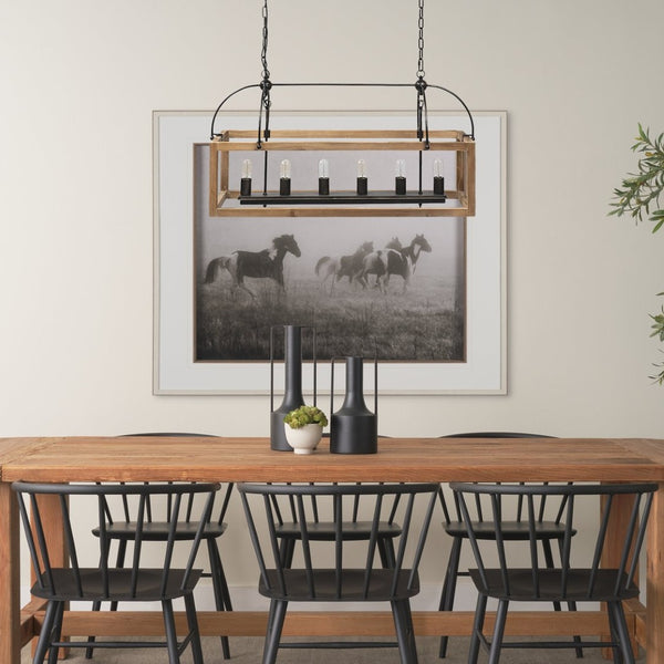 Mercana Josie Six-Light Chandelier - Elegant Wood and Metal Design for Modern Farmhouse or Urban Loft Spaces 68981