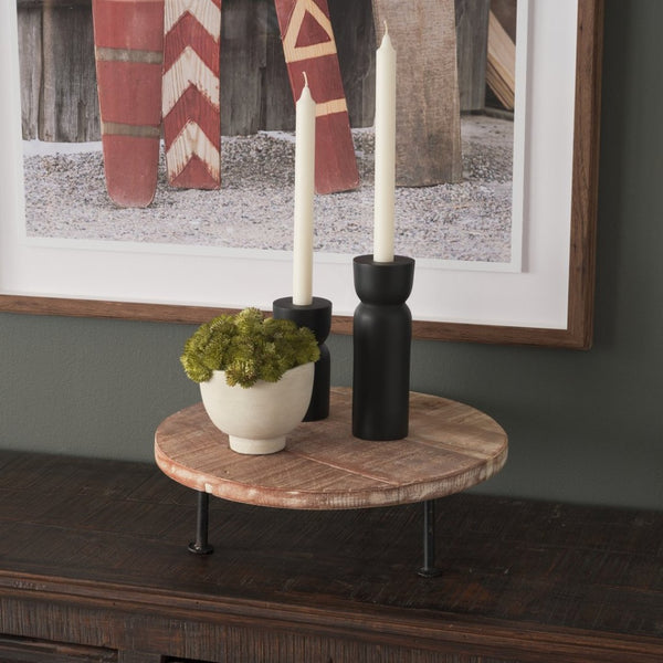 Mercana Cedric Round Rustic Display Stand with Mango Wood Top and Sturdy Iron Legs for Home Decor Charm 69144