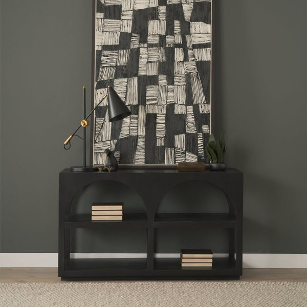 Mercana Bela Arched Console Table – Elegant Mango Wood Design with Open Shelves for Stylish Storage Solutions Black Wood | Small 71140