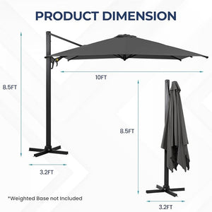 English Elm 10 Ft Square Cantilever Patio Umbrella Upf 50 Offset Canopy with 360 Rotation Gray B082P454953