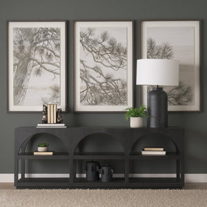 Mercana Bela Arched Console Table - Elegant Mango Wood Design with Open Shelves for Modern Living Spaces Black Wood | Large 71139