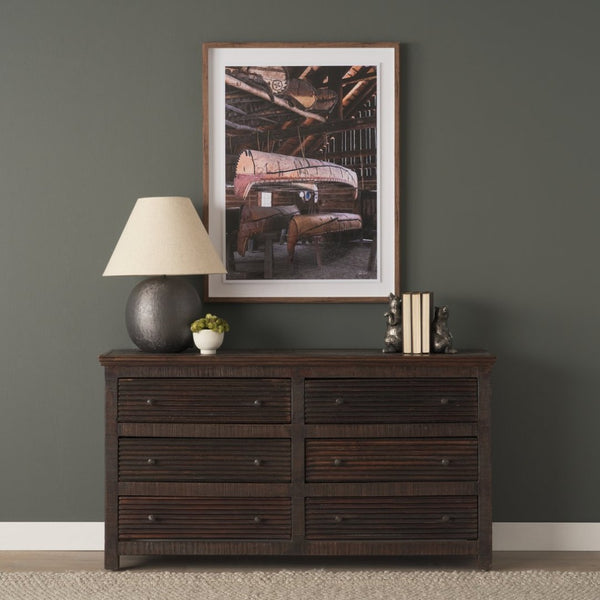 Mercana Rhett Handcrafted 6-Drawer Cabinet - Rustic Charm with Vintage Iron Knobs for Timeless Style 71211
