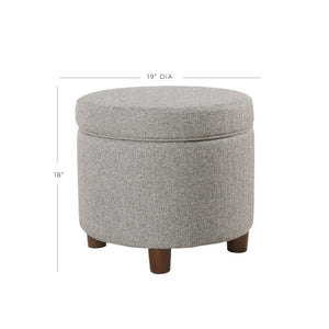 English Elm Fabric Tweed Round Storage Ottoman with Lift Off Lid and Walnut Legs for Living Rooms B056P417126