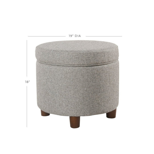 English Elm Fabric Tweed Round Storage Ottoman with Lift Off Lid and Walnut Legs for Living Rooms B056P417126