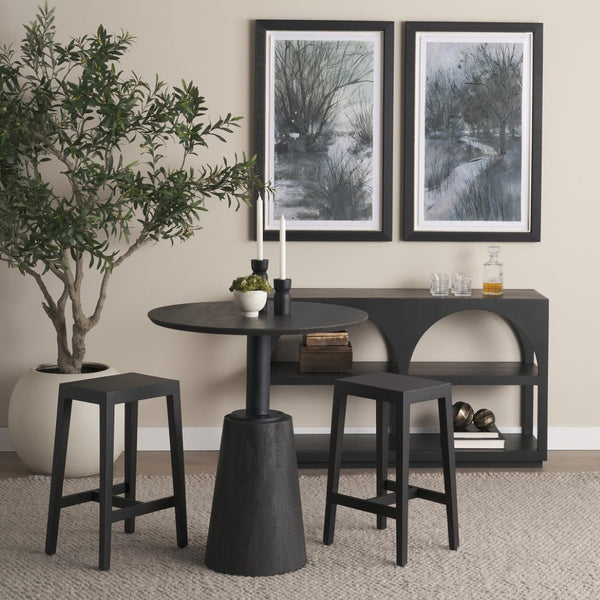 Mercana Maxwell Modern Bistro Table - Stylish Round Mango Wood Top with Black Iron Pedestal for Compact Spaces 32" Black-Brown Wood Top | Black Metal Base 69926-AB