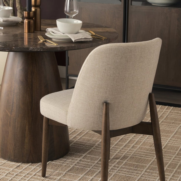 Mercana Abbie Curved Back Upholstered Dining Chair - Modern Armless Design for Stylish Spaces and Comfort Oatmeal Fabric | Dark Brown Wood 71246