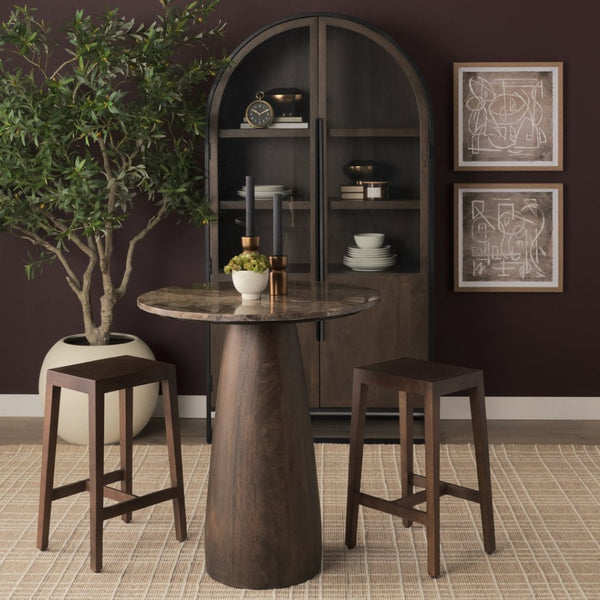 Mercana Colony Solid Wood Stool - Elegant Design for Kitchen, Bar, and Dining Areas with Compact Comfort Medium Dark Brown | Counter 71132