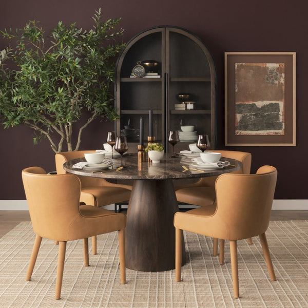 Mercana Nolan Slope Dining Chair - Sculptural Full-Grain Leather with Solid Wood Frame for Timeless Elegance 71253