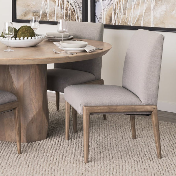 Mercana Palisades Armless Dining Chair - Elegant Upholstered Comfort with Solid Wood Frame for Stylish Dining Gray Fabric | Brown Wood 69824