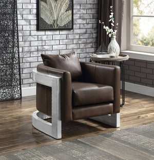 English Elm Betla Top Grain Leather Accent Chair with Sculptural Aluminum Frame for Modern Spaces B2726P457630