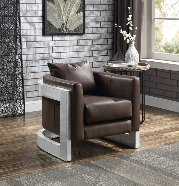 English Elm Betla Top Grain Leather Accent Chair with Sculptural Aluminum Frame for Modern Spaces B2726P457630