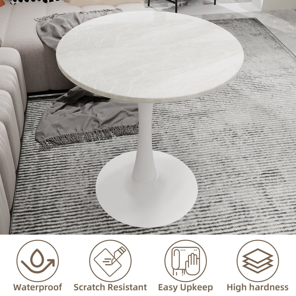 English Elm Marble-Top Round Side Table With Elegant Tapered Base, Modern Minimalist Design For Any Room W1935P353236
