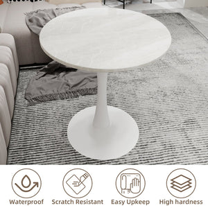 English Elm Marble-Top Round Side Table With Elegant Tapered Base, Modern Minimalist Design For Any Room W1935P353236