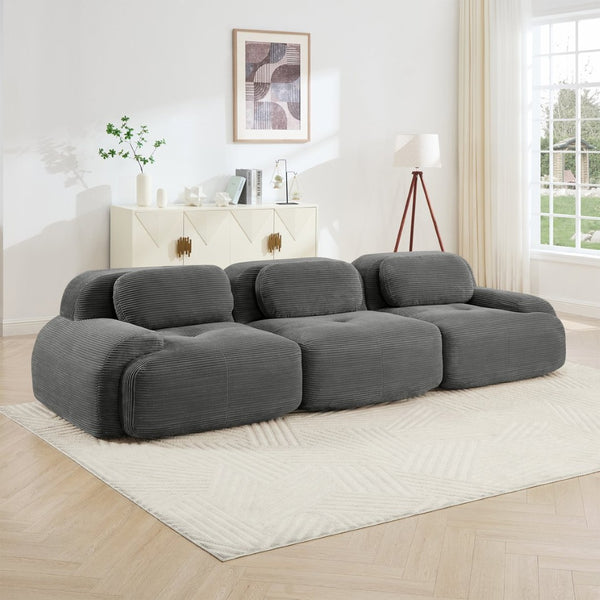 English Elm 3-seat Modular Corduroy Sectional Sofa Ergonomic Curved Design for Living Rooms Grey W714S01266