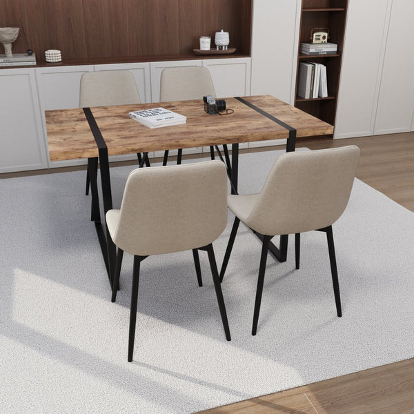 English Elm 55" Modern Industrial Dark Wood Dining Table Set With 4 Suede Chairs – Stylish & Durable Design W2189S00172