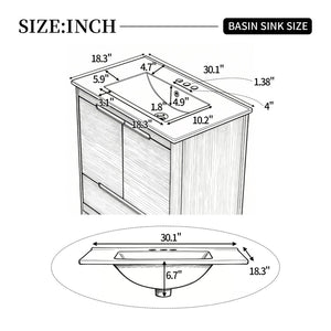 English Elm [video] 30 Inch Freestanding Bathroom Vanity Pine Legs Ceramic Sink Soft Close Storage Oak N759P412928O