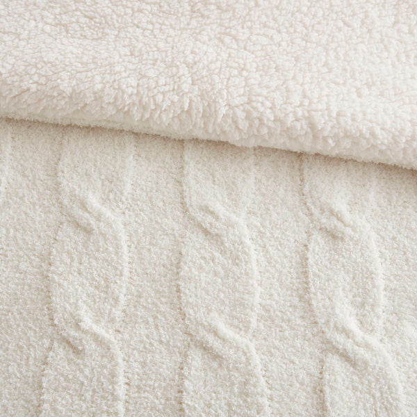 JLA Home Madison Park - Cable Chenille Comforter Set with Sherpa Reverse, Oeko-Tex Plush Cable-Knit Comfort & Durability Ivory MP10-8889