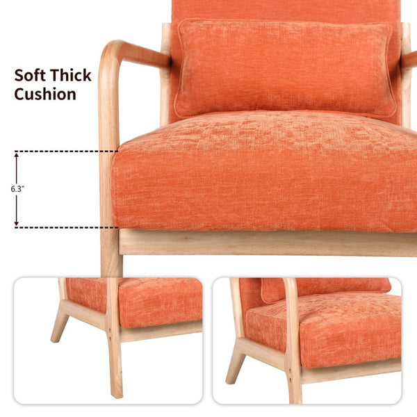 English Elm Mid Century Modern Accent Chair Rubberwood Frame with Lumbar Pillow for Living Room W2989P426392