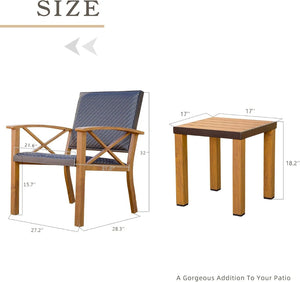 English Elm Patio 3 Piece Bistro Set Pe Wicker Aluminum Frame Outdoor Conversation with Cushions W1859P430252