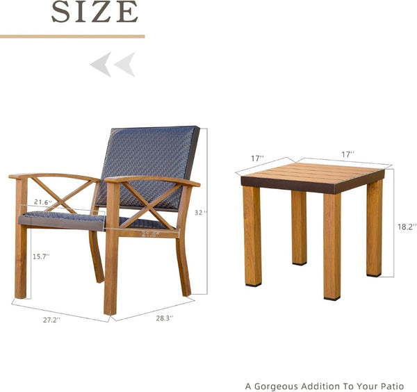 English Elm Patio 3 Piece Bistro Set Pe Wicker Aluminum Frame Outdoor Conversation with Cushions W1859P430252