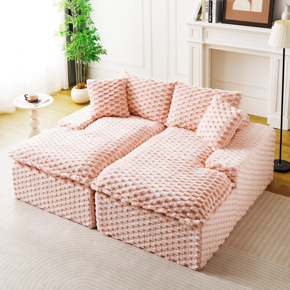 English Elm Pink Turtle Velvet Double Chaise Lounge – Versatile Lazy Sofa With Plush Comfort For Stylish Relaxation W3371S00030-GIGA