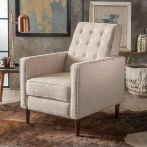 English Elm Christopher Knight Home® - Fabric Recliner Chair Mid-Century Modern Pushback Single Sofa with Tufted Cushion, Birch Legs, Cozy Comfort Wheat 60741.00WET