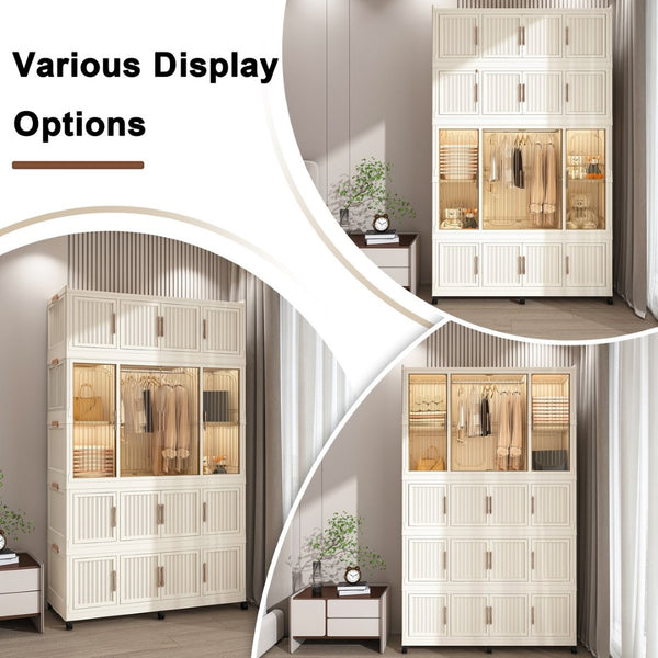English Elm Portable Modular Wardrobe Closet With Magnetic Doors, 17 Cubes & Hanging Rod - Ideal For Kids & Dorms! W2699P327122-GIGA