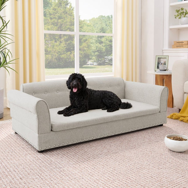 English Elm Oversized Linen Pet Sofa with Armrest Backrest for Large Dogs Modern Living Room W487P430327