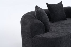 English Elm Crescent-shaped Chenille Loveseat Low Profile Curved Sofa for Modern Living Rooms Black W5188P450356