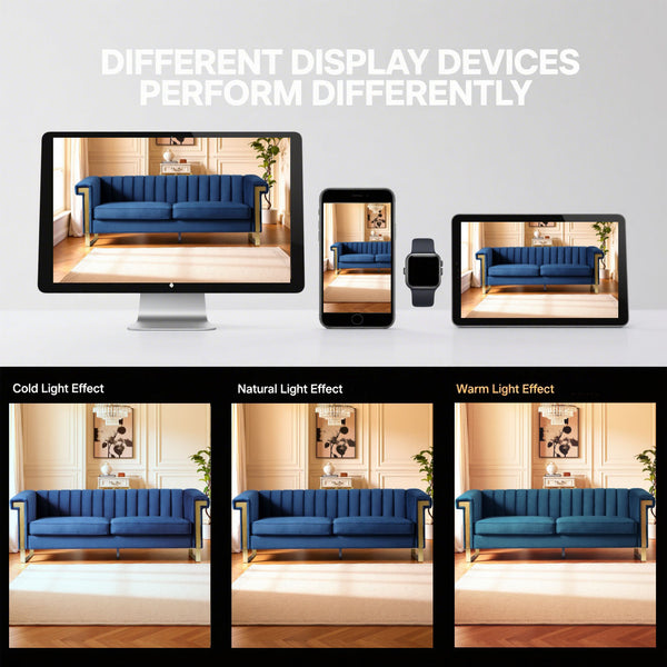 English Elm FX-P81-BK2 Modern Chesterfield Sofa Velvet Upholstery with Gold Metal Legs and Channel Tufting Elegance Blue W576S00088