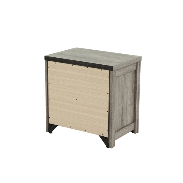 English Elm 2 Drawer Nightstand with Ample Storage and Inset Handles, Contemporary Wooden Bedside Table with Sturdy Legs and Wide Display Top Grey B016P251372