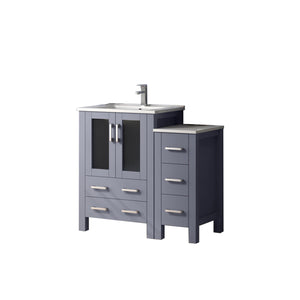 English Elm Dark Grey Single Bath Vanity Set With White Ceramic Top, Side Cabinet & Chrome Faucet For Modern Spaces B2731S01193