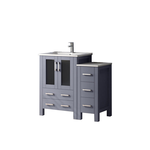 English Elm Dark Grey Single Bath Vanity Set With White Ceramic Top, Side Cabinet & Chrome Faucet For Modern Spaces B2731S01193
